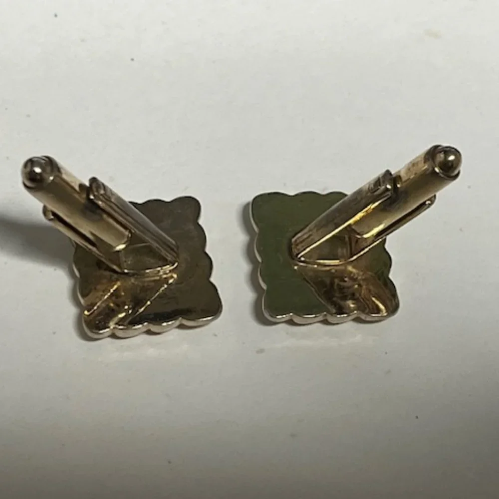 VTG Gold Tone Square Shaped Striped Ribbon Style Cuff Links Retro Gift